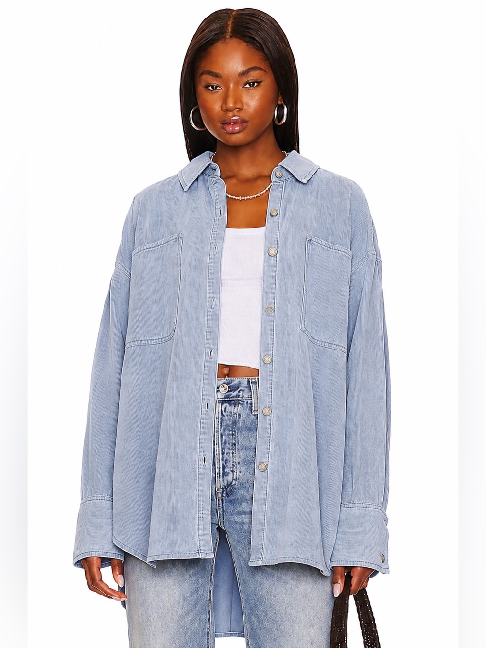 Free People Sz Lg Baby Cord Buttondown Top